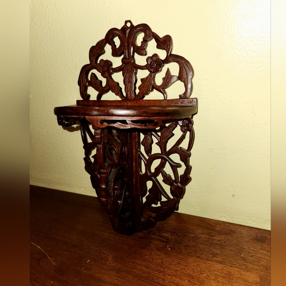 Antique Vintage Wood Carved Folding Shelf - Picture 1 of 15